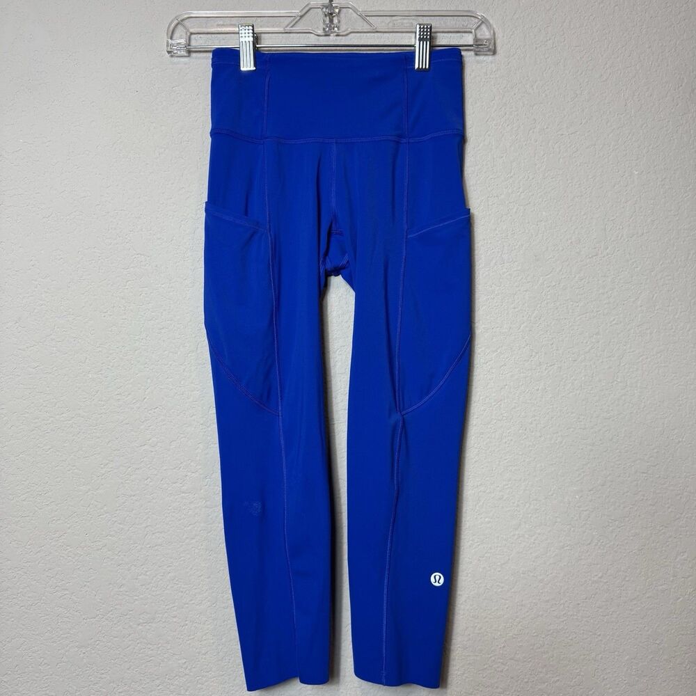 Lululemon Fast Free High Rise Crop Tight 19" Nulux Psychic Blue Gym Yoga Size 2